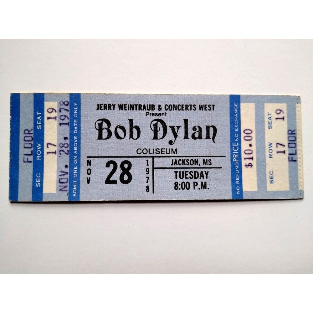 Bob Dylan Concert Ticket Coliseum Jackson MS Stadium Original Nov 1978 UNUSED